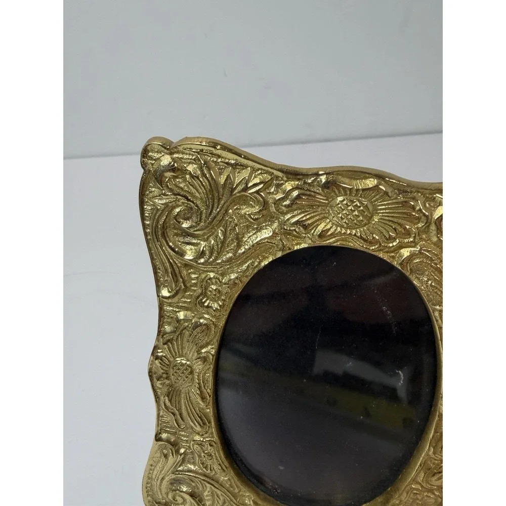 Brass Picture Photo Frame Floral Design Vintage Home Decor Fits 3x4